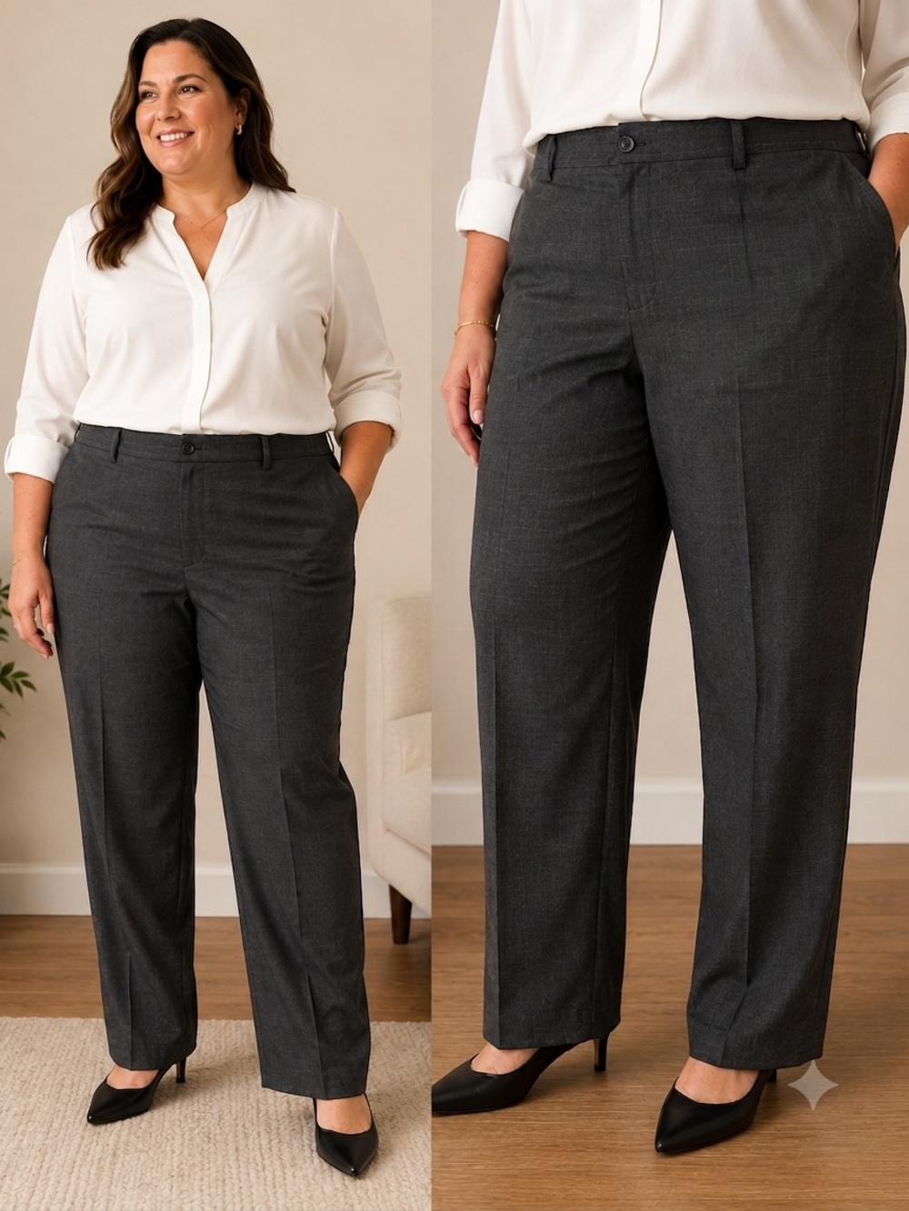 Claiborne Luxe 100% Wool Tailored Trousers Grey Mid Rise Size 18 Office Fall